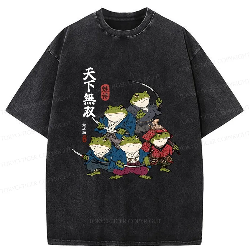 Tokyo-Tiger Five Frog Samurai Washed T-Shirt