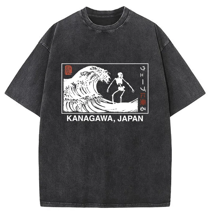 Tokyo-Tiger Skeleton Surfing Japan Washed T-Shirt