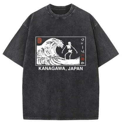 Tokyo-Tiger Skeleton Surfing Japan Washed T-Shirt