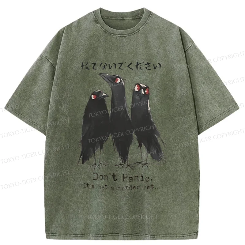 Tokyo-Tiger Funny Three Crows Washed T-Shirt