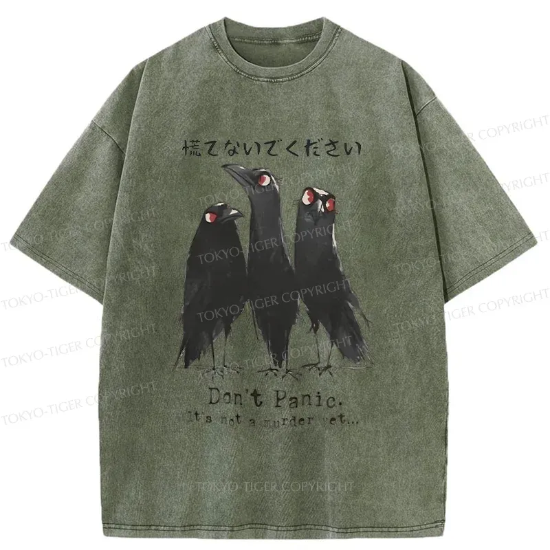 Tokyo-Tiger Funny Three Crows Washed T-Shirt