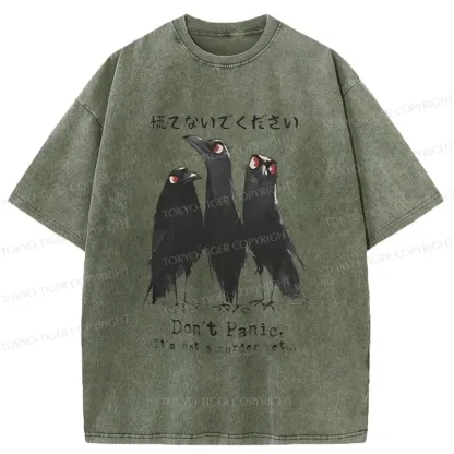 Tokyo-Tiger Funny Three Crows Washed T-Shirt
