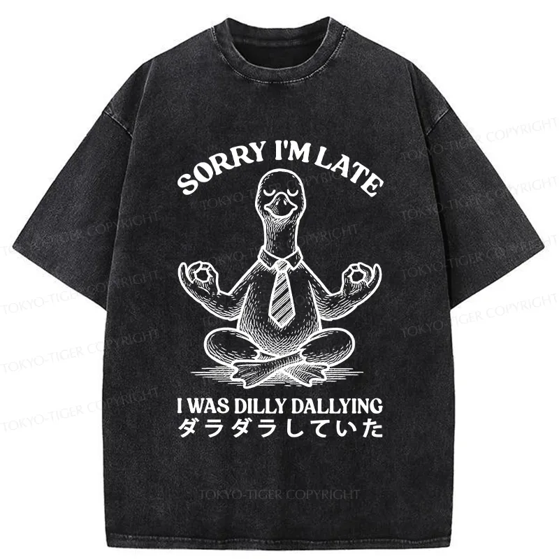 Tokyo-Tiger Sorry I'm Late I Was Dilly Dallying Washed T-Shirt