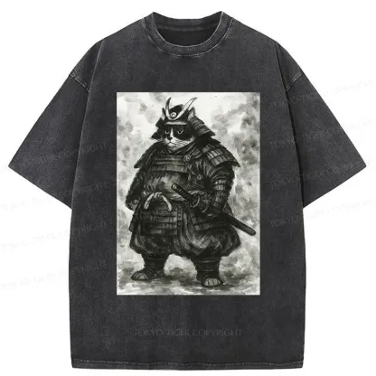 Tokyo-Tiger Strong Cat Samurai Washed T-Shirt