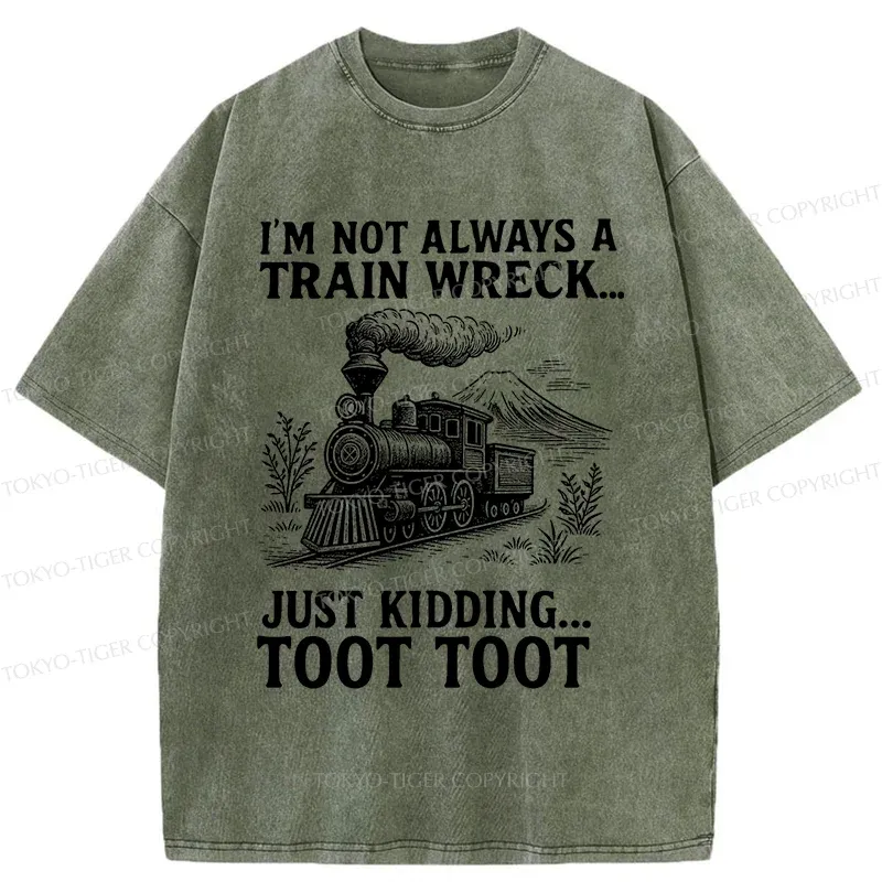 Tokyo-Tiger Funny Train Jokes Washed T-Shirt