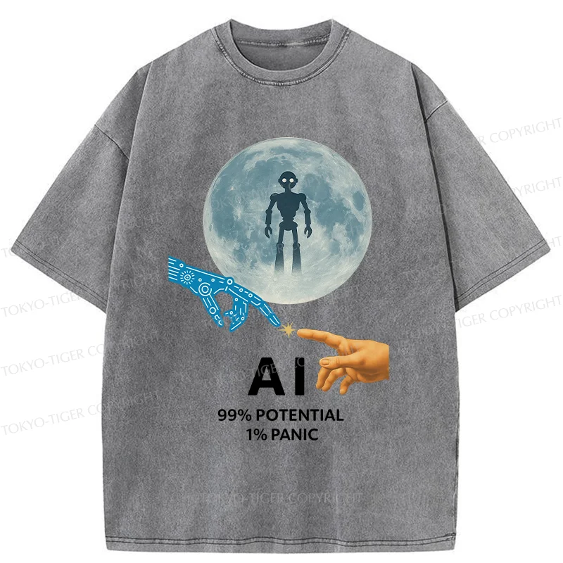 Tokyo-Tiger Future Of Humans And AI Washed T-Shirt