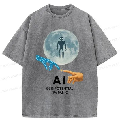 Tokyo-Tiger Future Of Humans And AI Washed T-Shirt