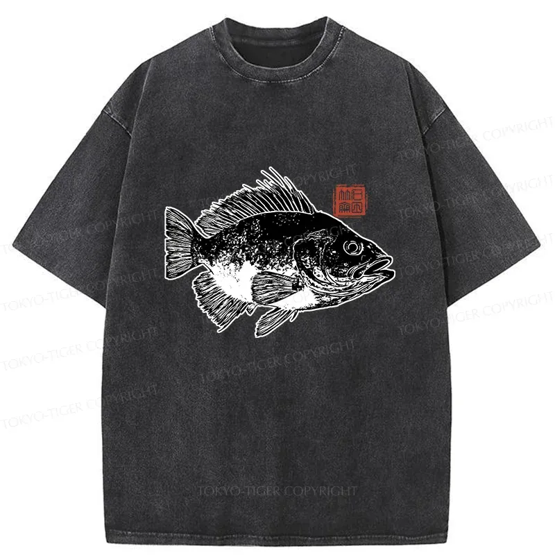 Tokyo-Tiger Fish Rubbing Washed T-Shirt