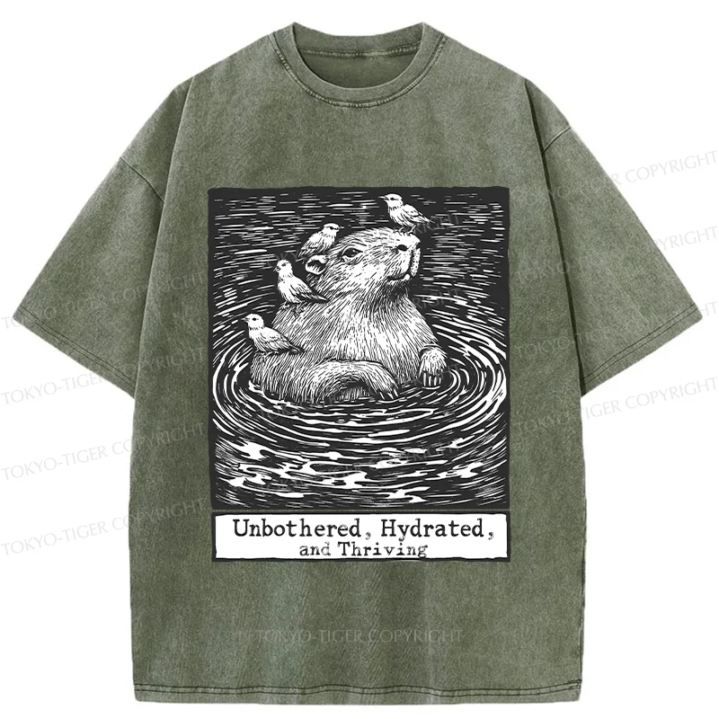Tokyo-Tiger Capybara Taking A Bath Washed T-Shirt