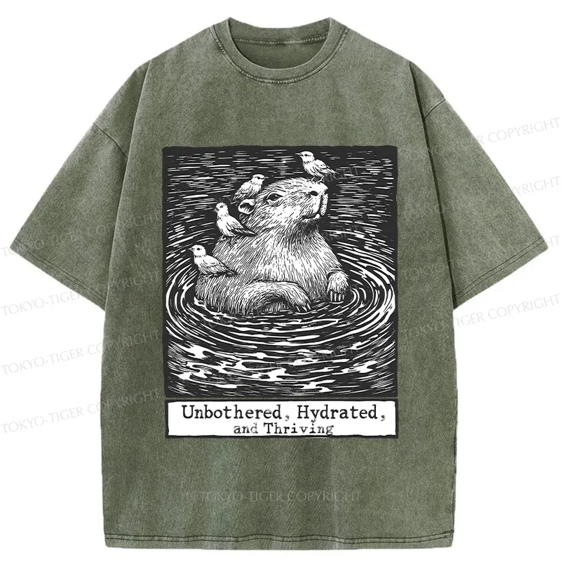 Tokyo-Tiger Capybara Taking A Bath Washed T-Shirt
