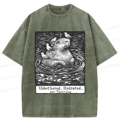 Tokyo-Tiger Capybara Taking A Bath Washed T-Shirt