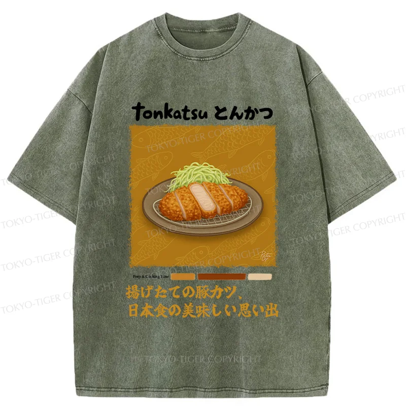 Tokyo-Tiger Delicious Fried Pork Cutlet Washed T-Shirt