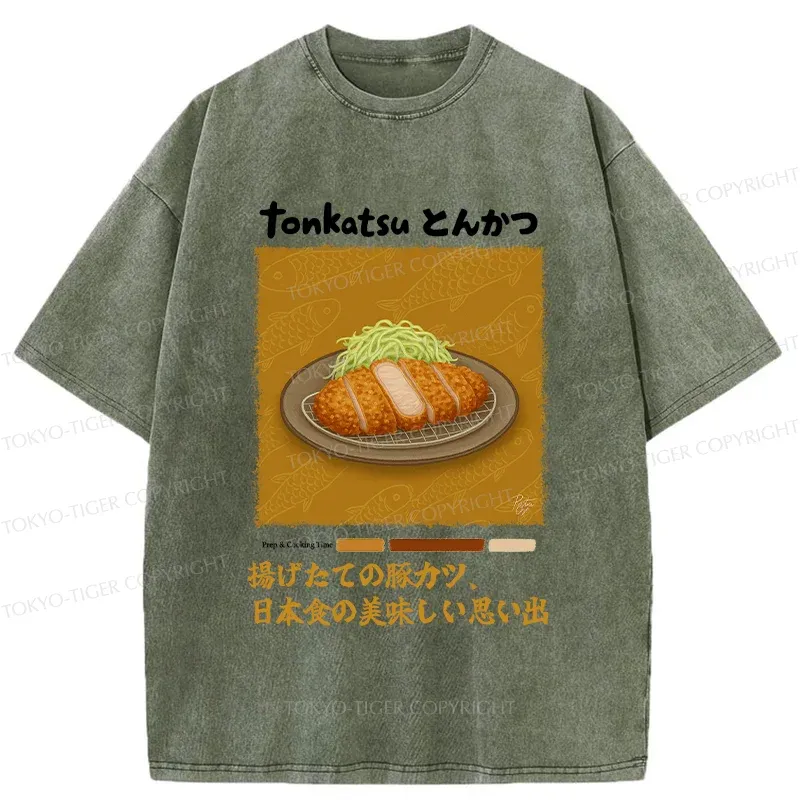 Tokyo-Tiger Delicious Fried Pork Cutlet Washed T-Shirt