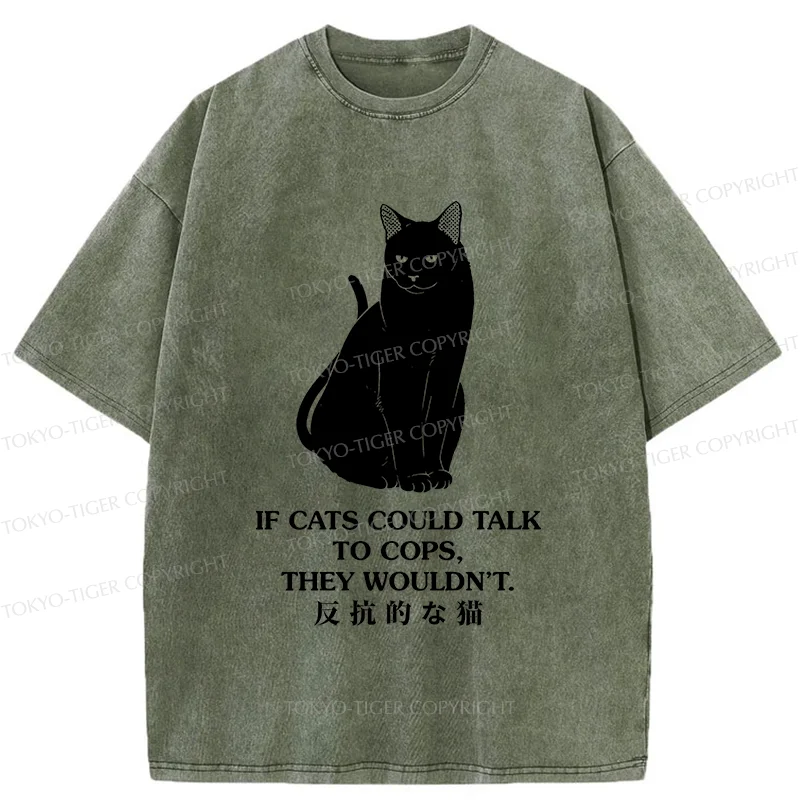 Tokyo-Tiger Rebellious Black Cat Washed T-Shirt