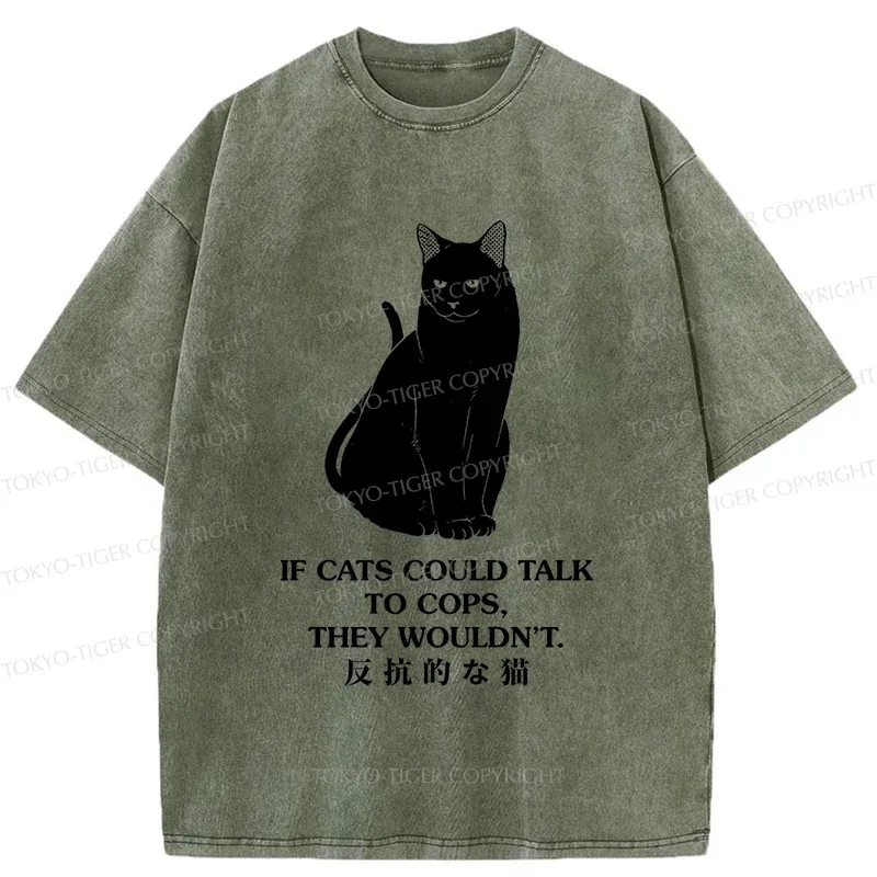 Tokyo-Tiger Rebellious Black Cat Washed T-Shirt