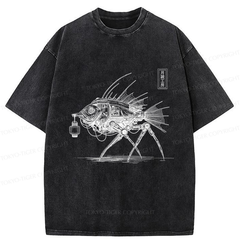 Tokyo-Tiger Mechanical Fish Washed T-Shirt