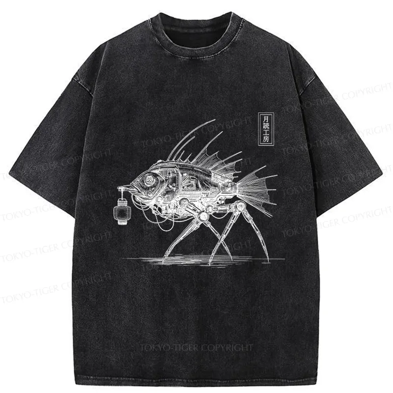 Tokyo-Tiger Mechanical Fish Washed T-Shirt