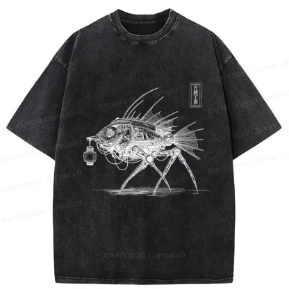 Tokyo-Tiger Mechanical Fish Washed T-Shirt