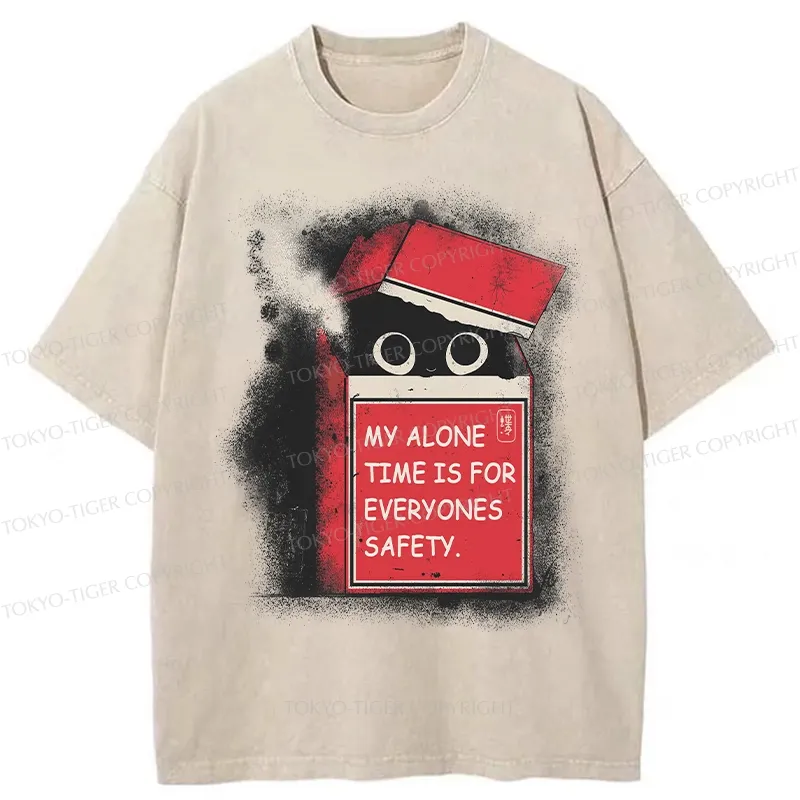 Tokyo-Tiger Funny Cat In A Cigarette Box Washed T-Shirt