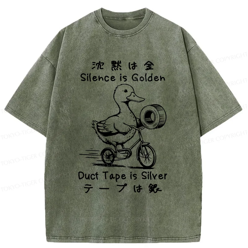 Tokyo-Tiger Duck Holding Duct Tape Washed T-Shirt
