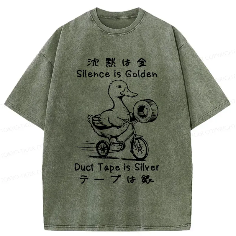 Tokyo-Tiger Duck Holding Duct Tape Washed T-Shirt