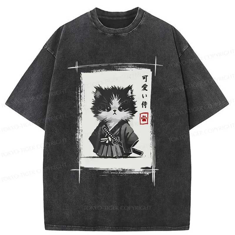 Tokyo-Tiger Kitten Samurai Washed T-Shirt