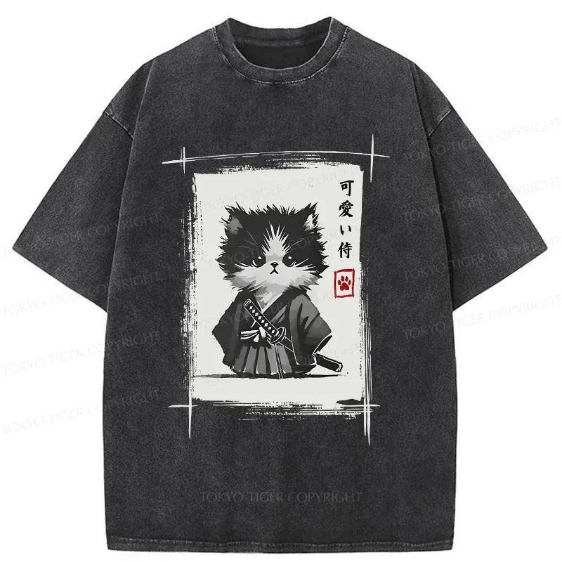 Tokyo-Tiger Kitten Samurai Washed T-Shirt