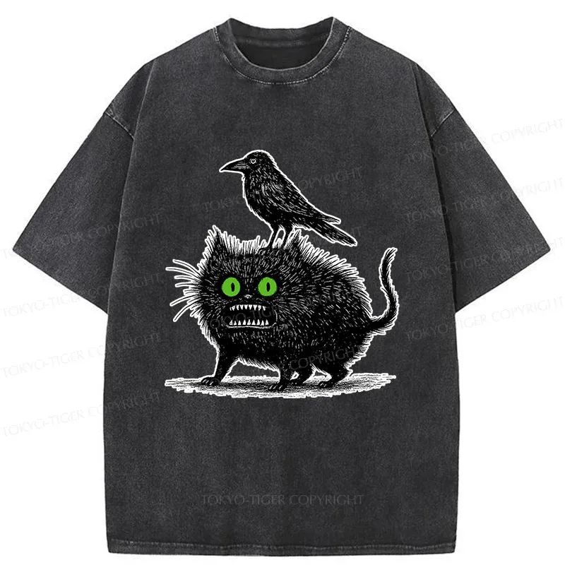 Tokyo-Tiger Crow And Black Cat Washed T-Shirt