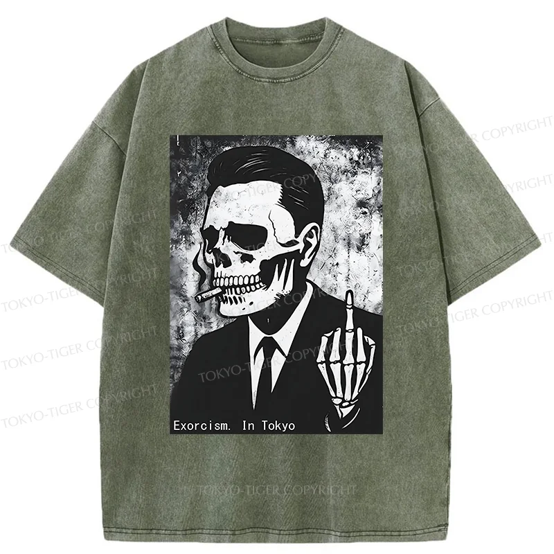 Tokyo-Tiger Taunting Skeleton Washed T-Shirt