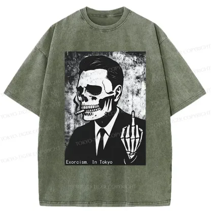 Tokyo-Tiger Taunting Skeleton Washed T-Shirt