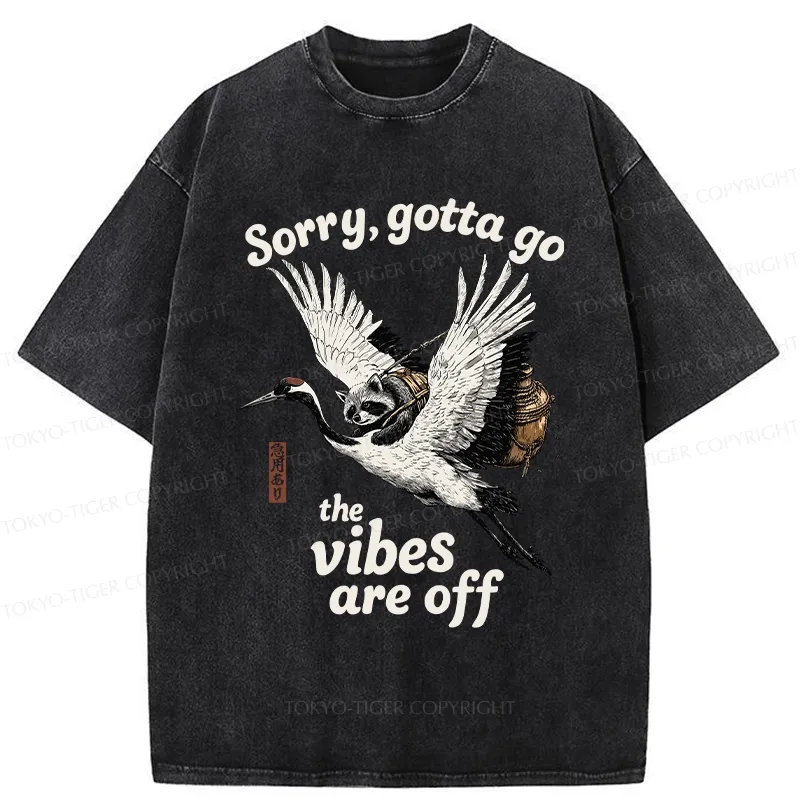 Tokyo-Tiger Raccoon Lying On The Red-Crowned Crane Washed T-Shirt