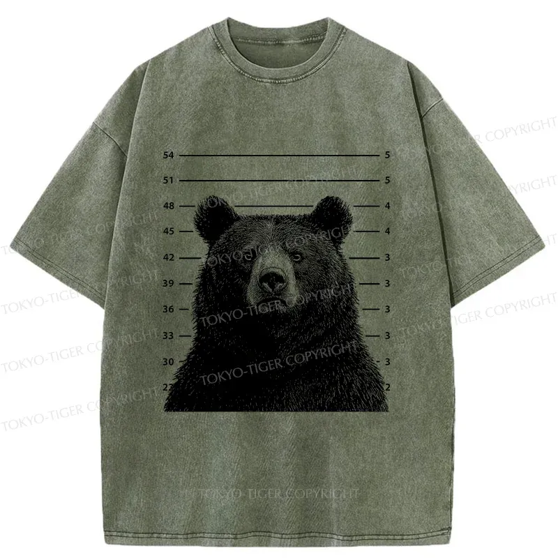 Tokyo-Tiger Arrested Bear Funny Washed T-Shirt