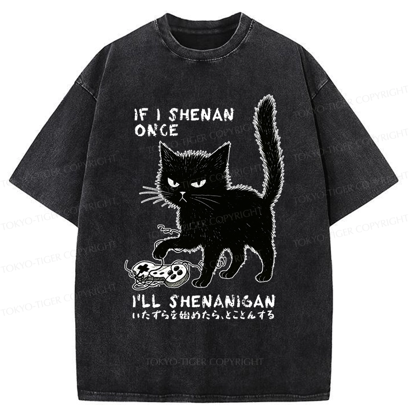 Tokyo-Tiger If I Shenan Once I'll Shenanigan Funny Washed T-Shirt