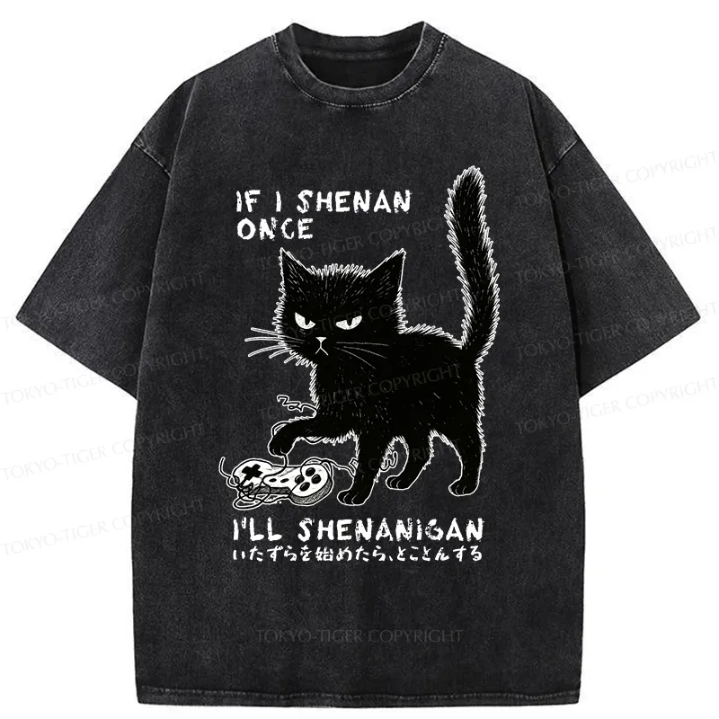 Tokyo-Tiger If I Shenan Once I'll Shenanigan Funny Washed T-Shirt