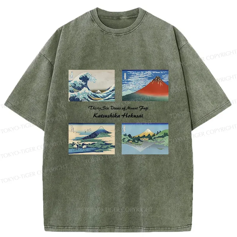 Tokyo-Tiger Japanese Famous Paintings Washed T-Shirt