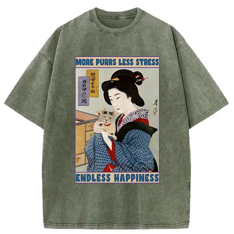 Tokyo-Tiger Geisha Teasing Cat Washed T-Shirt