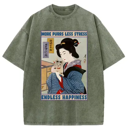 Tokyo-Tiger Geisha Teasing Cat Washed T-Shirt