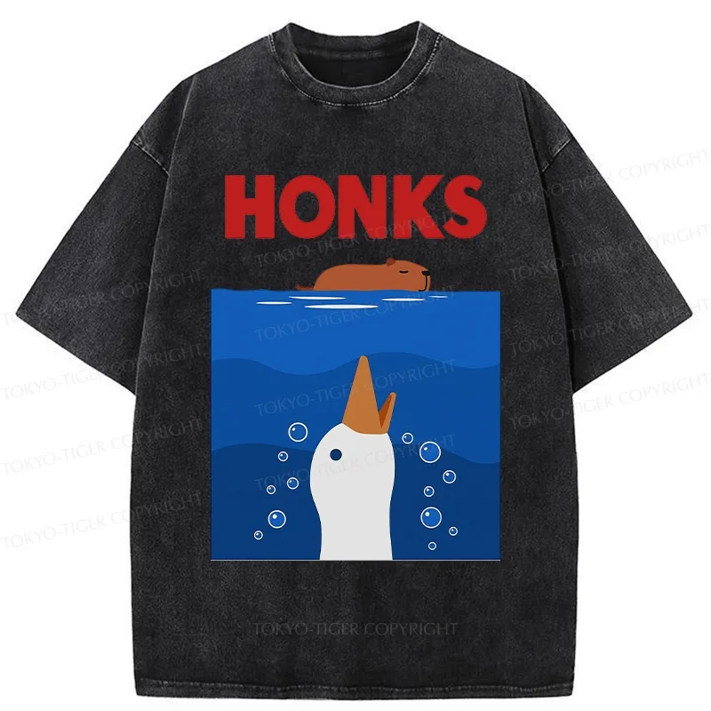 Tokyo-Tiger Funny Honks Goose Washed T-Shirt
