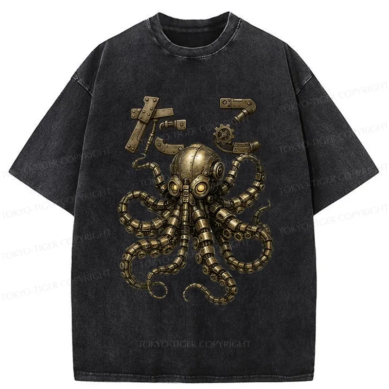Tokyo-Tiger Mechanical Octopus Washed T-Shirt