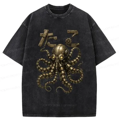 Tokyo-Tiger Mechanical Octopus Washed T-Shirt
