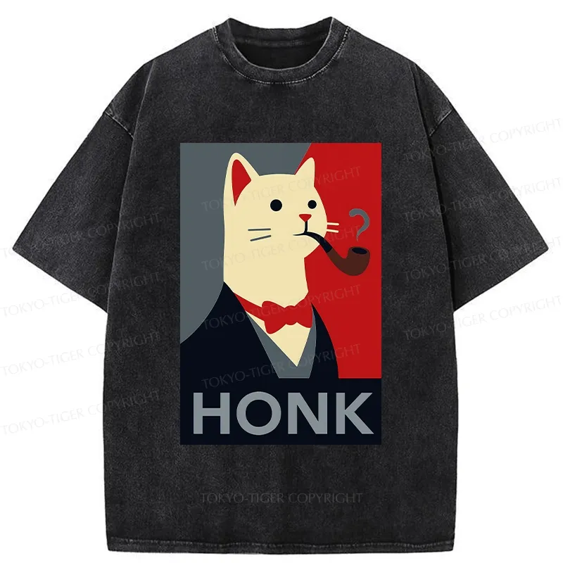 Tokyo-Tiger Funny Cat In A Suit Washed T-Shirt