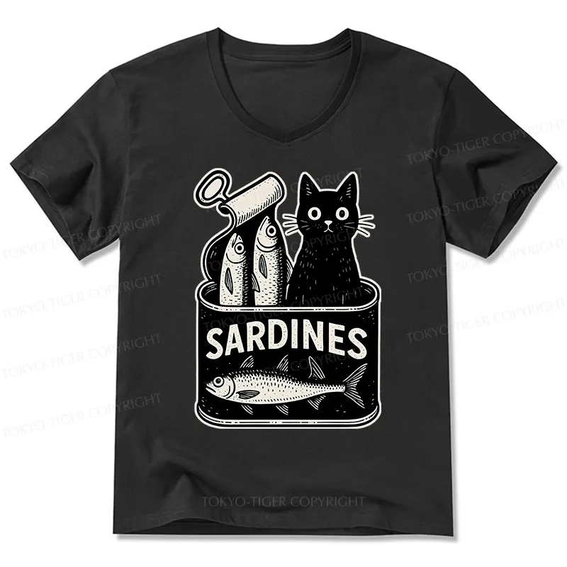 Tokyo-Tiger Cat And Canned Fish V-Neck Classic T-Shirt