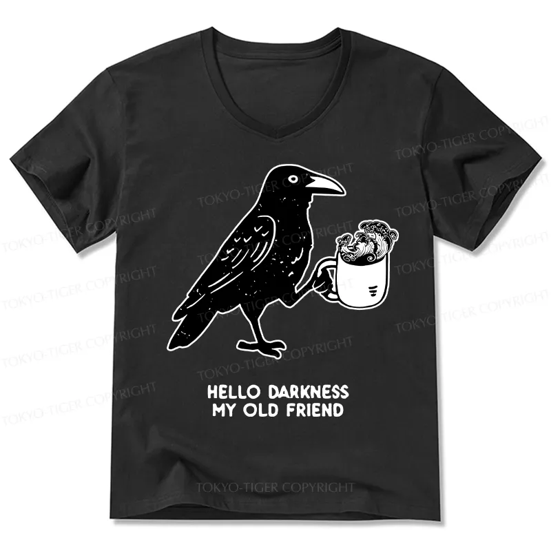Tokyo-Tiger Crow Drinking Black Coffee Funny V-Neck Classic T-Shirt