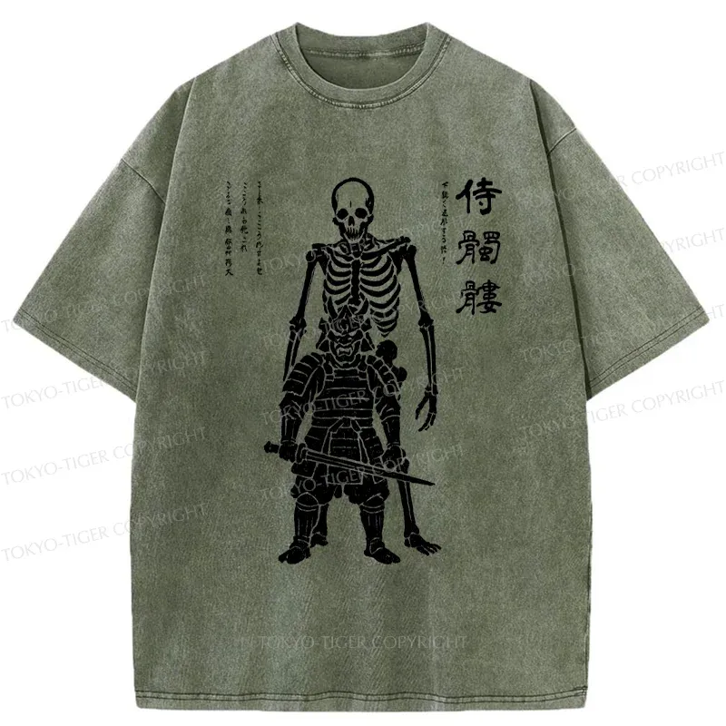 Tokyo-Tiger Skeleton Samurai Washed T-Shirt