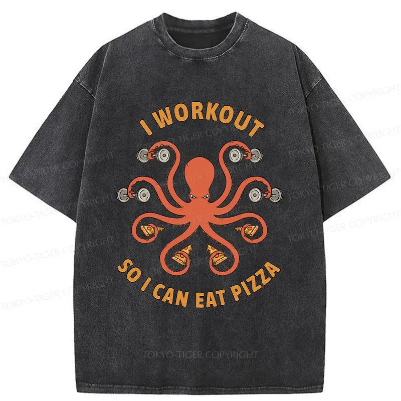 Tokyo-Tiger Octopus Exercising Washed T-Shirt