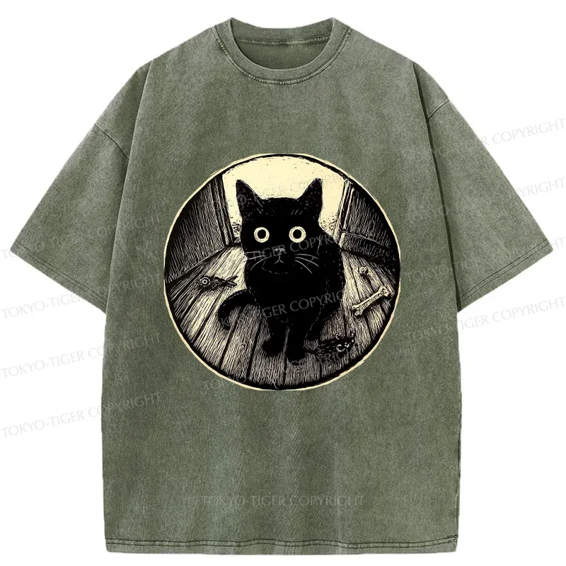 Tokyo-Tiger Waiting Black Cat Washed T-Shirt