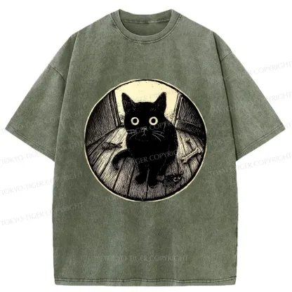 Tokyo-Tiger Waiting Black Cat Washed T-Shirt