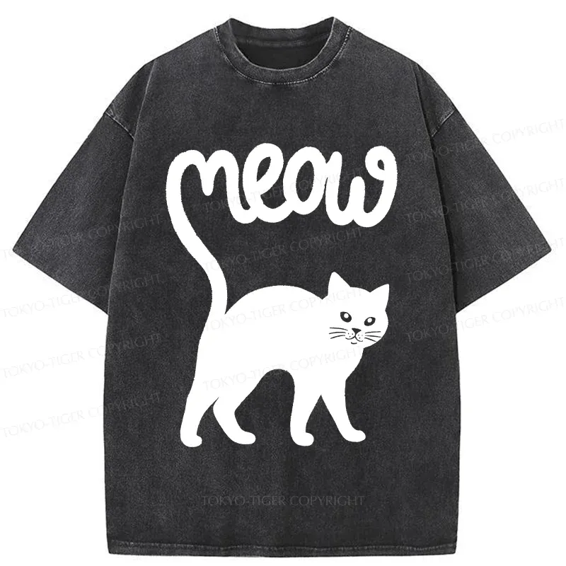 Tokyo-Tiger Funny Cat Tail Washed T-Shirt