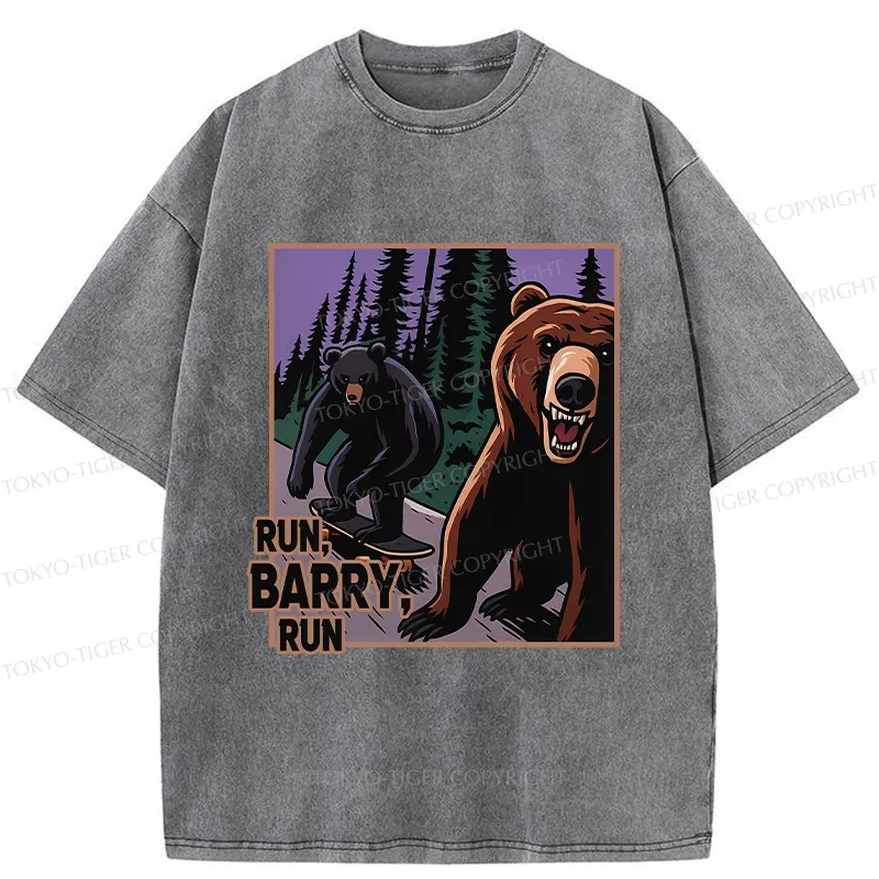 Tokyo-Tiger Funny Bear Skateboard Washed T-Shirt