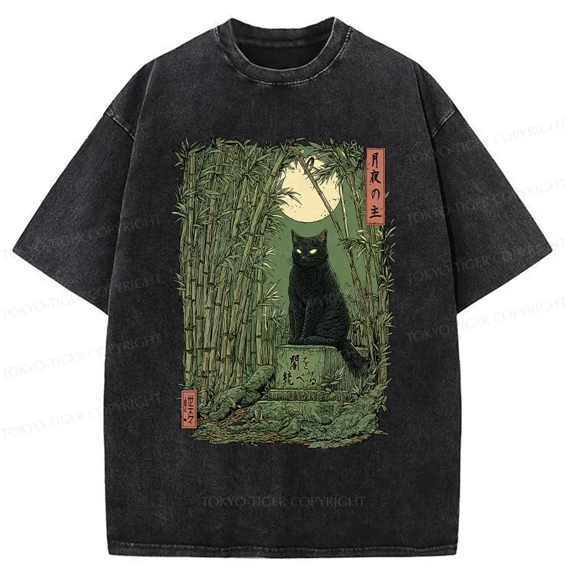 Tokyo-Tiger Black Cat In The Bamboo Forest Washed T-Shirt